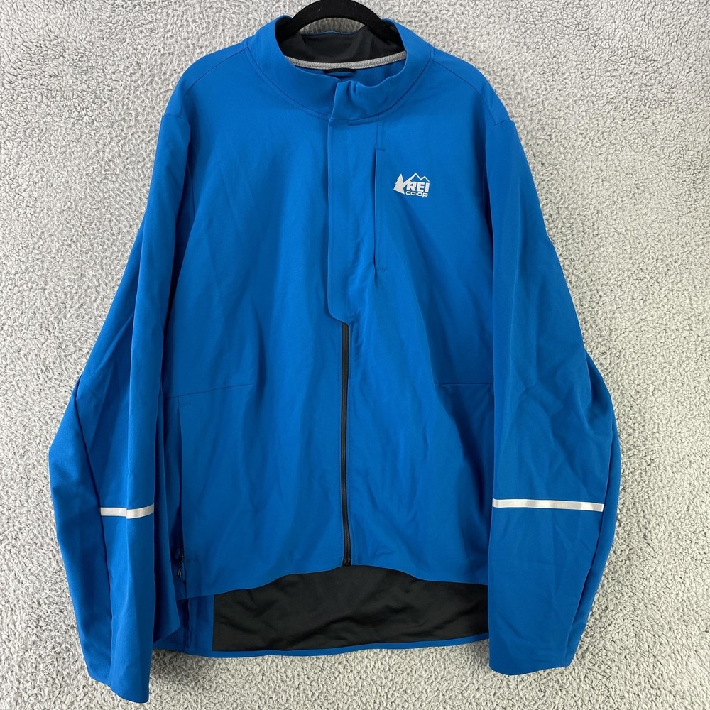 REI Co-op Jacket Mens 2XL Blue Softshell Cycling Windbreaker Reflective Zip